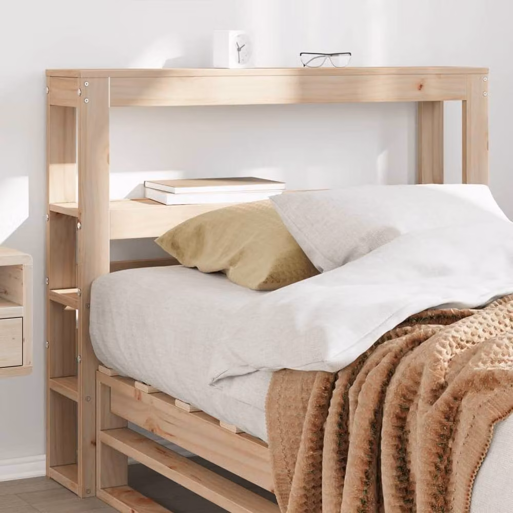 Berkfield Home Rustic Solid Wood Pine Headboard with Integrated Bedside Shelves in Beige, Width: 75 cm – 2