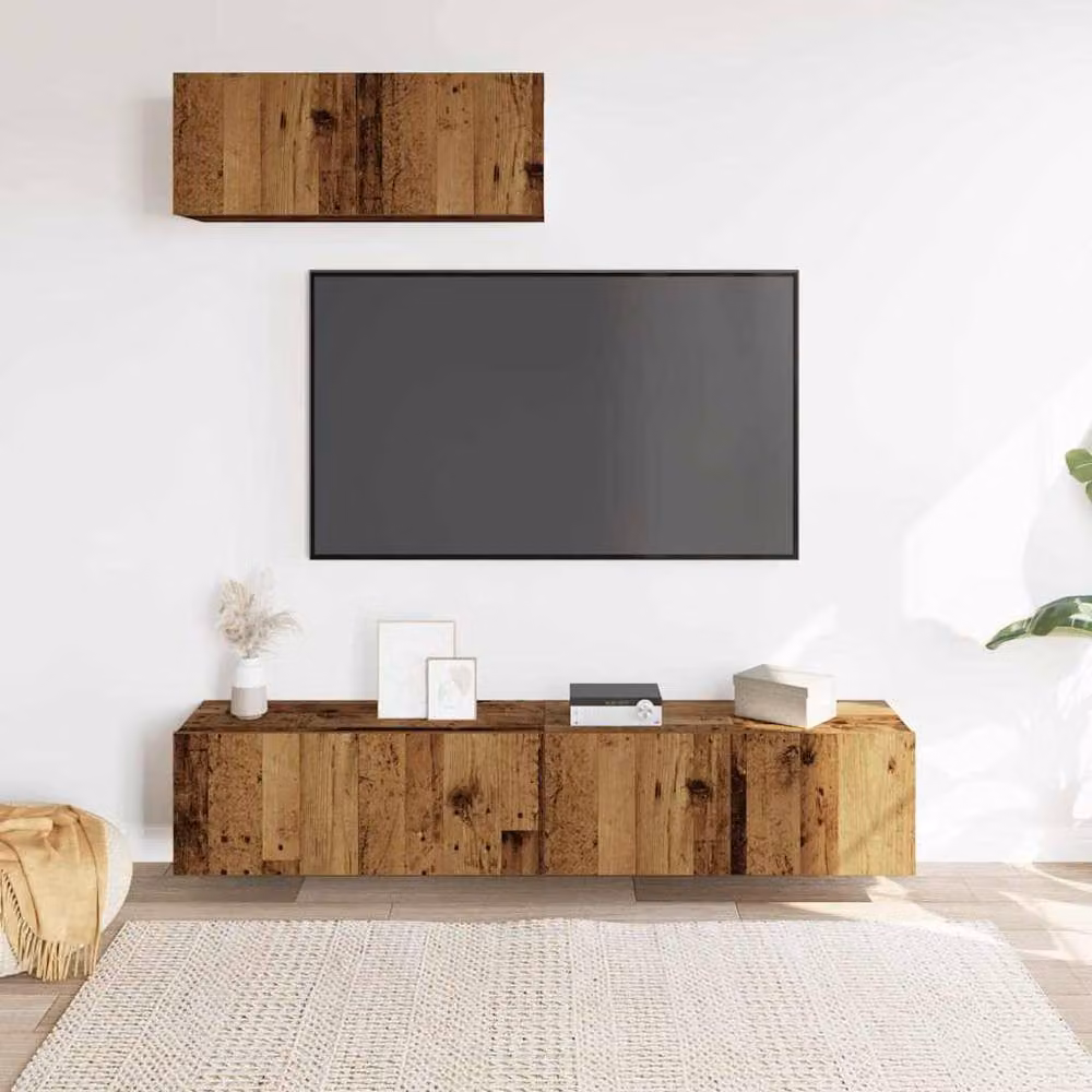 Berkfield Home 3 Piece Wall-mounted TV Cabinet Set in Brown Old Wood Finish – 2