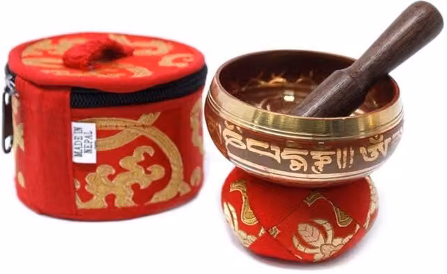 KDMD Mini Red Chakra Singing Bowl Gift Set with Cushion and Stick
