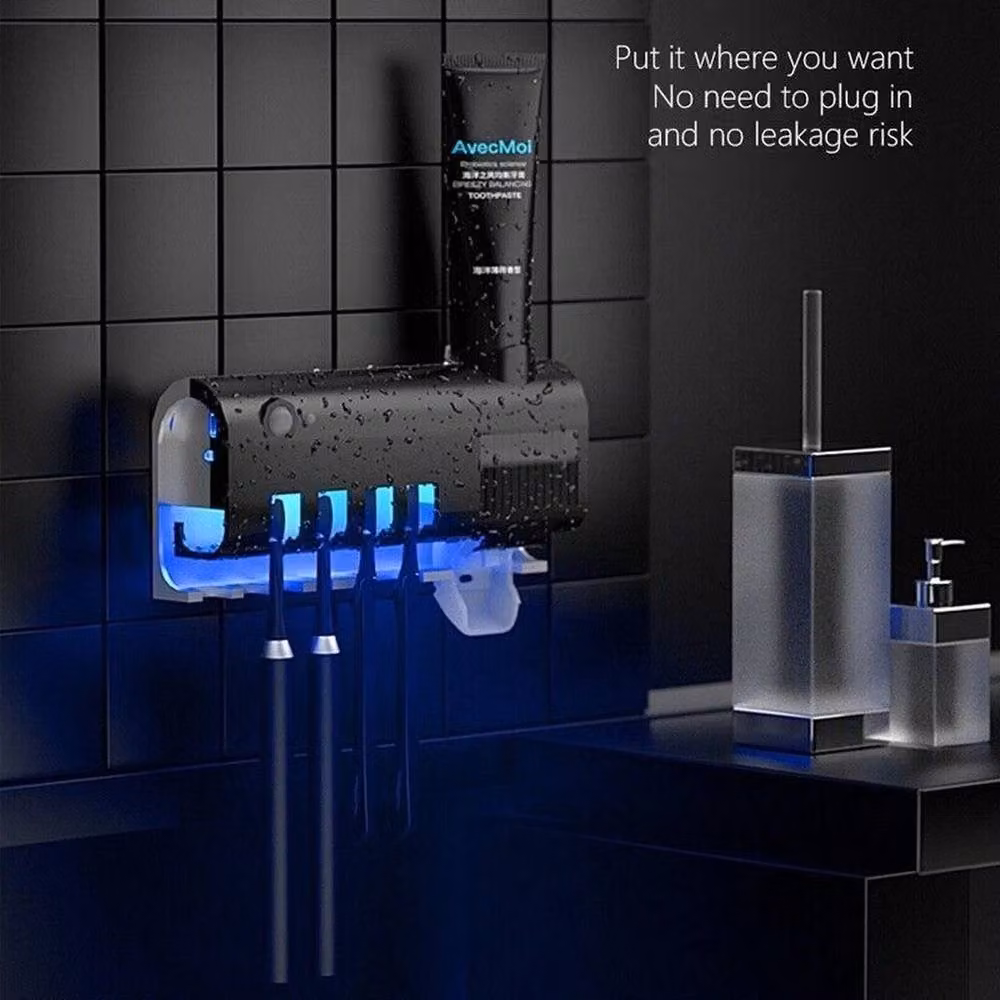 NESTLUNE Automatic Toothpaste Dispenser and UV Light Toothbrush Holder in Black, W: 180 cm, D: 180 cm – 3