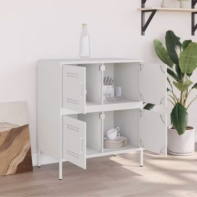 Berkfield Home White Matt Metal Sideboard W: 68 cm, D: 39 cm, H: 79 cm – 1