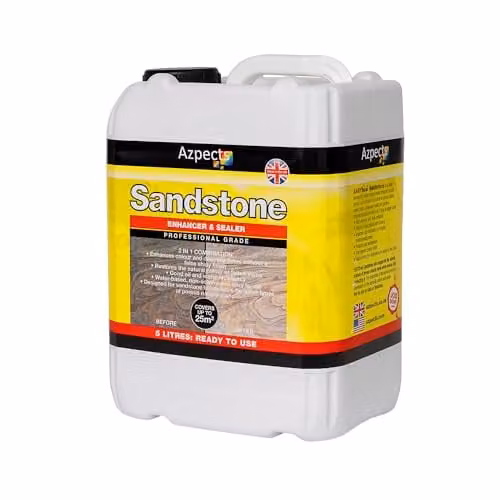 Azpects EASYSeal 2-in-1 Sandstone Patio Sealer and Enhancer, 5L, Transparent Grey Waterproof Sealant for Natural Stone, Brick, Concrete, Slate, Marble and Exterior Masonry