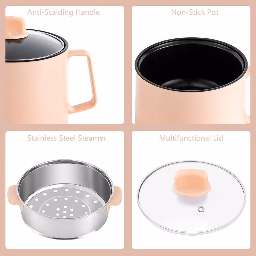 NESTLUNE Pink Portable Mini Electric Steamer and Noodle Cooker, 1.7 l – 2