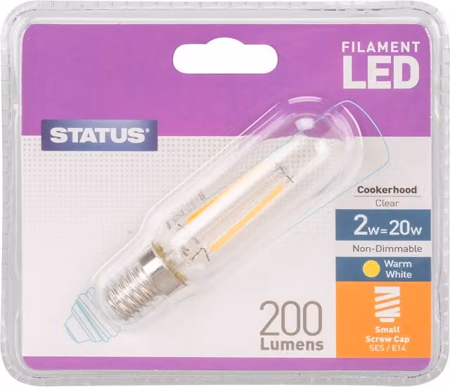 Status 2W SES E14 Filament Cookerhood Bulb, Warm White