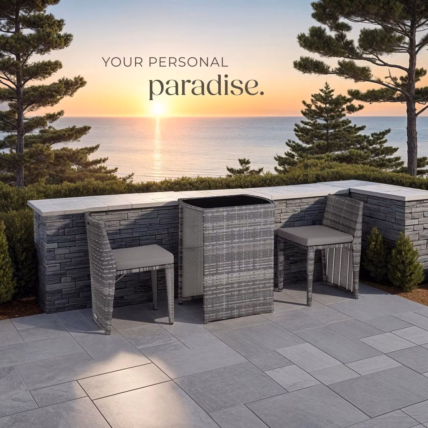 tectake Hamburg Grey Polyrattan Garden Bistro Set with 1 Square Table and 2 Chairs – 8