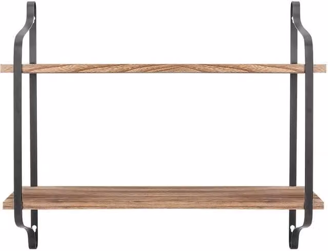 FLAVORA Industrial Wall Mounted Shelf in Black and Pine Wood, W: 60 cm, D: 15 cm – 1