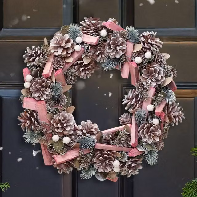 Dibor Pink and White Floral Christmas Wreath, Diameter: 33 cm – 1