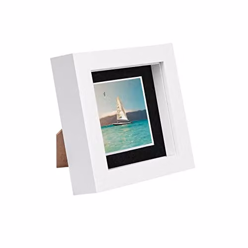 Nicola Spring White Square 3D Box Photo Frame with Black Mount, Hanging or Standing – 1
