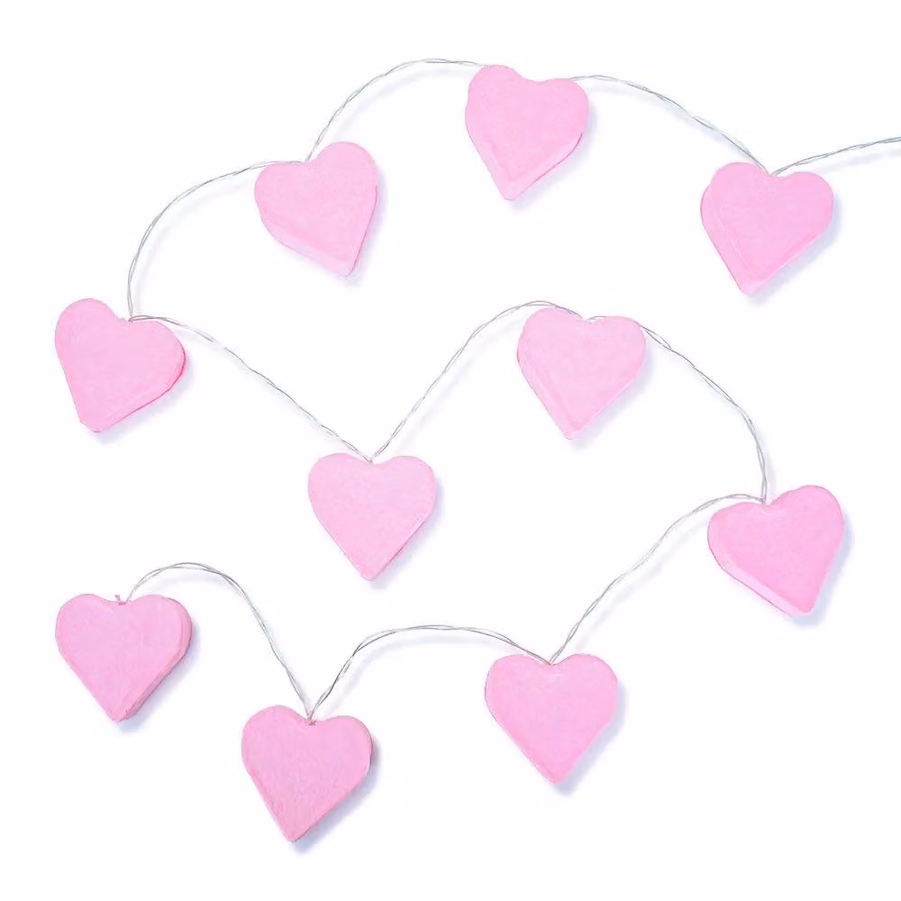 ValueLights Set of 10 Battery Powered LED Heart Fairy String Lights in Light Pink – 2