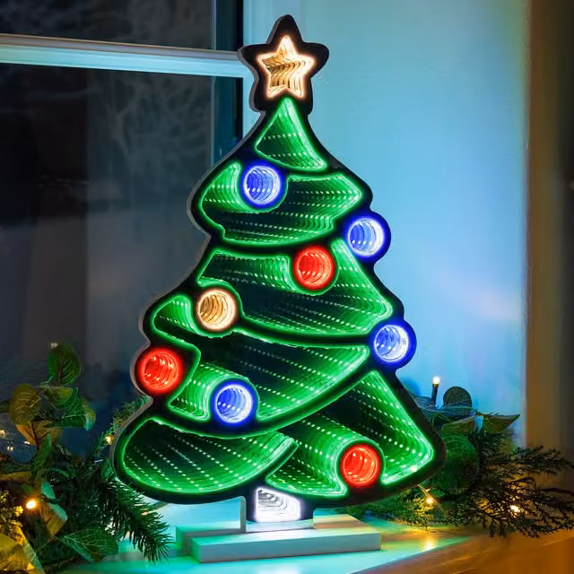 Christow Christmas Infinity Light LED Multicolour Indoor Tabletop Decoration with Wooden Base, Height: 40 cm