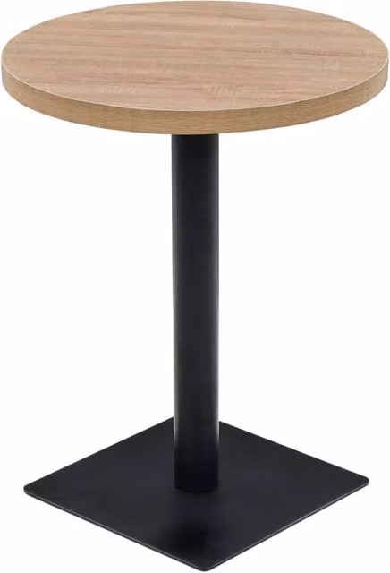 Berkfield Home Bistro Table in Oak Colour and Beige, Round MDF and Metal, W/D/H: 60 x 60 x 75 cm