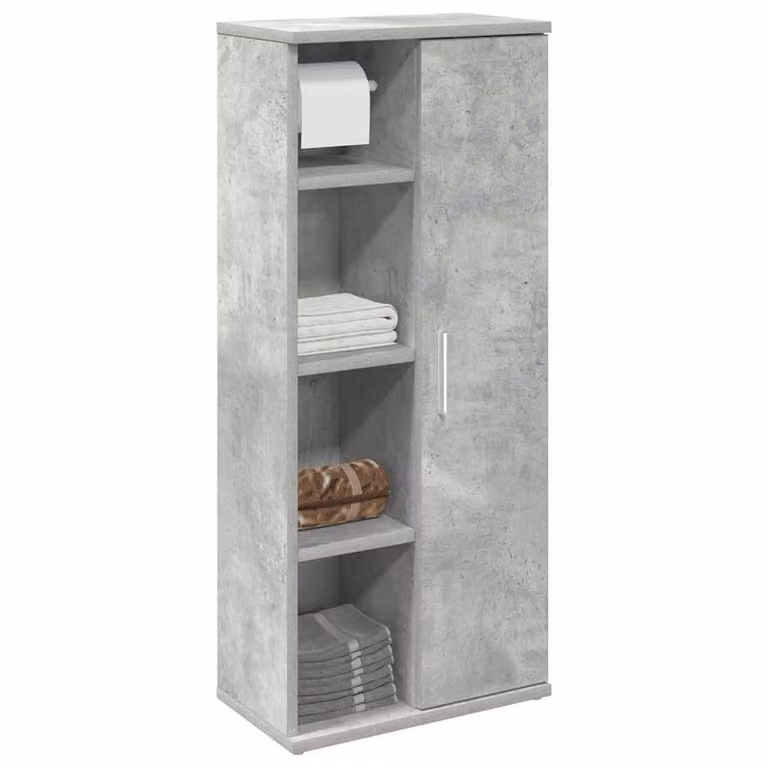 Berkfield Home Durable Freestanding Bathroom Cabinet with Roll Holder in Concrete Grey, W/D/H: 39 x 22 x 90 cm