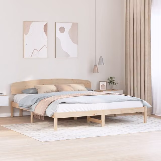 Berkfield Home Solid Wood Pine Bed Frame with Headboard, Brown, W/D/H: 180 x 200 x 74 cm
