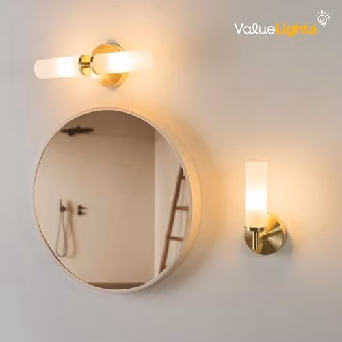 ValueLights Gold and Brass Modern Wall Light with Reeded Glass Shade and LED Bulb Included – 2