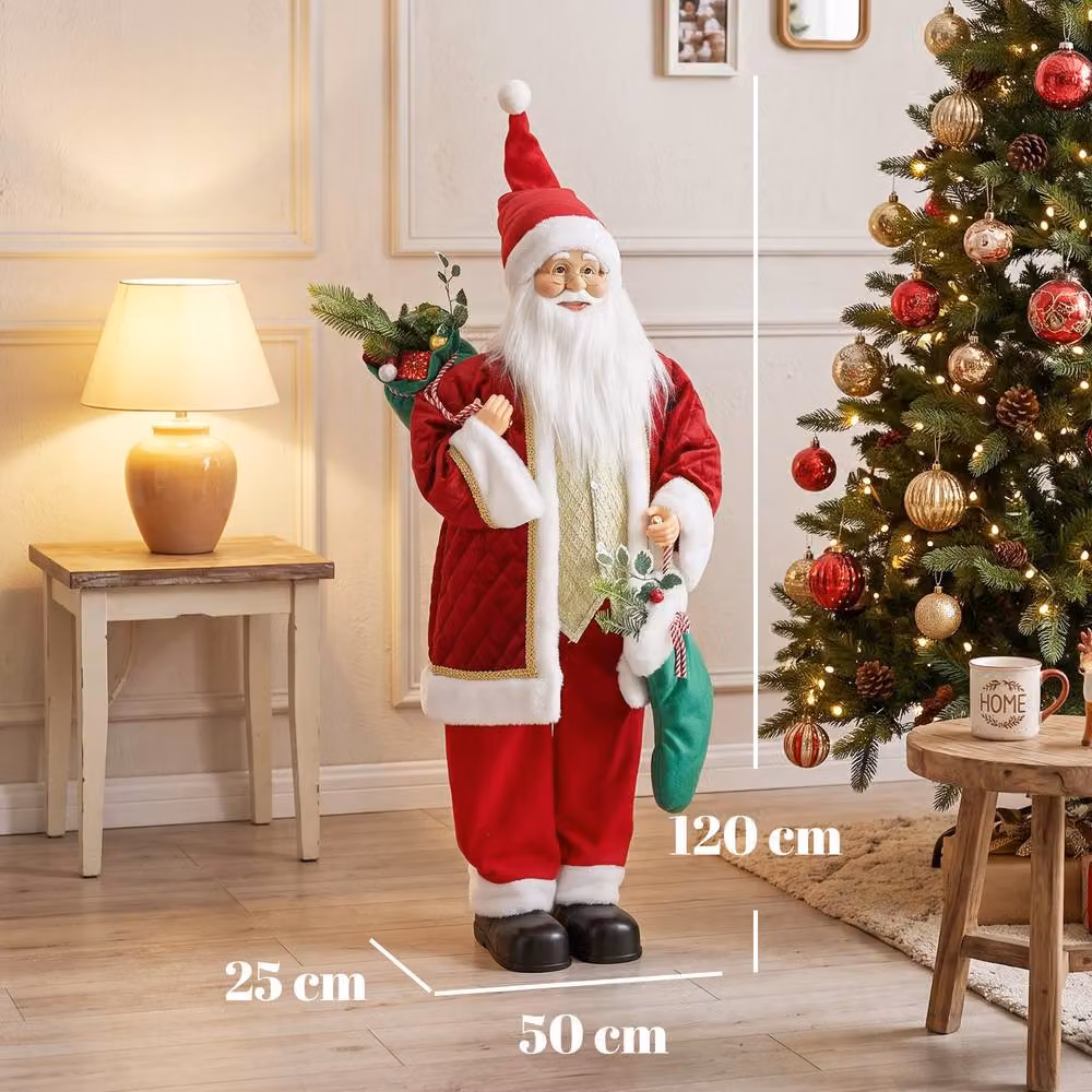 HOMCOM Singing and Dancing Christmas Santa Claus with Stocking and Sack in Red and Gold, Height: 120 cm – 3