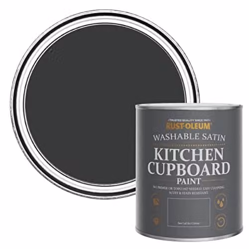 Rust-Oleum Black Scrubbable Kitchen Cupboard Paint in Satin Finish, Natural Charcoal (Black), 750ml