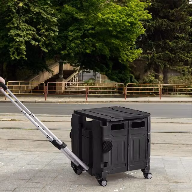 Lifeideas Folding Shopping Trolley with Adjustable Handle, Black, Width: 40 cm