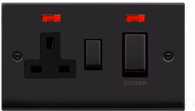 SE HOME Matt Black Cooker Control Ingot 45A with 13A Switched Plug Socket and 2 Neons