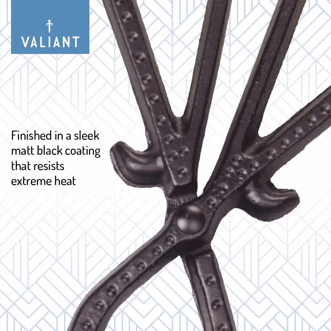 Valiant Heavy-Duty Cast Iron Log and Coal Tongs, Black, Width: 34 cm – 2
