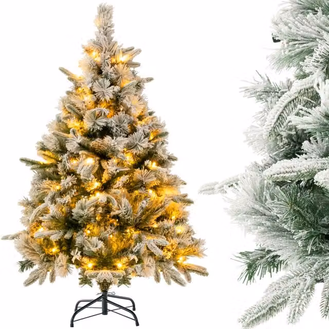 Gymax 136 cm Flocked Green Christmas Tree with 384 Mixed Tips and 150 LED Lights – 1