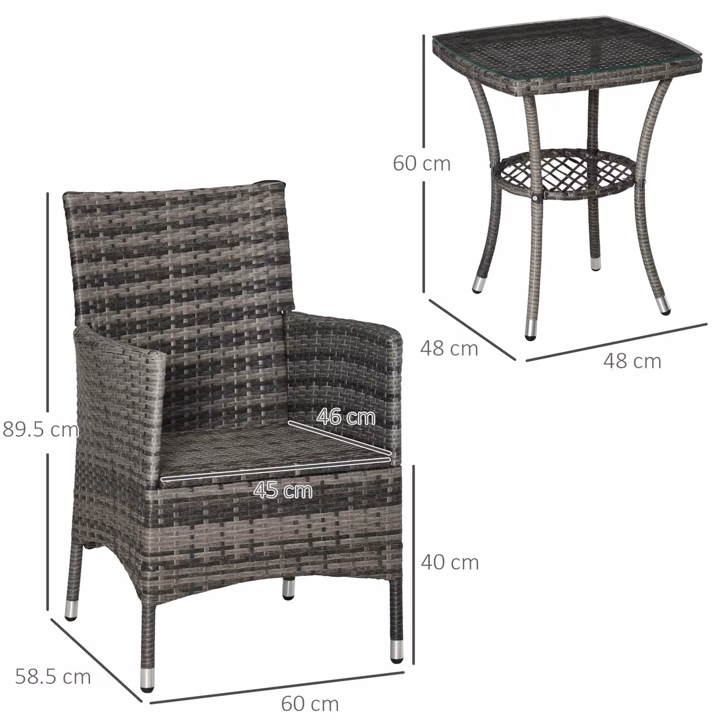 OUTSUNNY 3-Piece Rattan Bistro Set with Table and Chairs in Dark Grey – 3