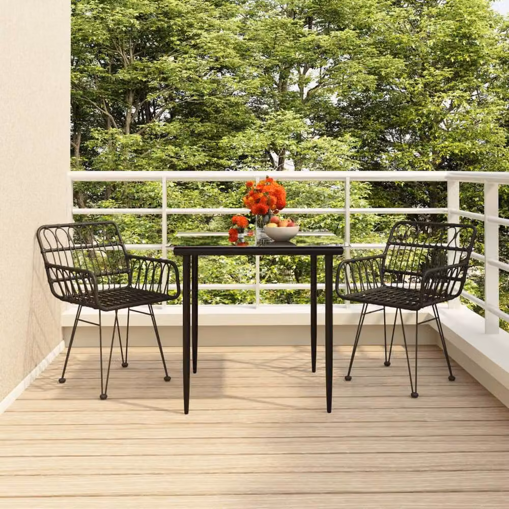 Berkfield Home Beautiful 3 Piece Black Poly Rattan Garden Dining Set – 2