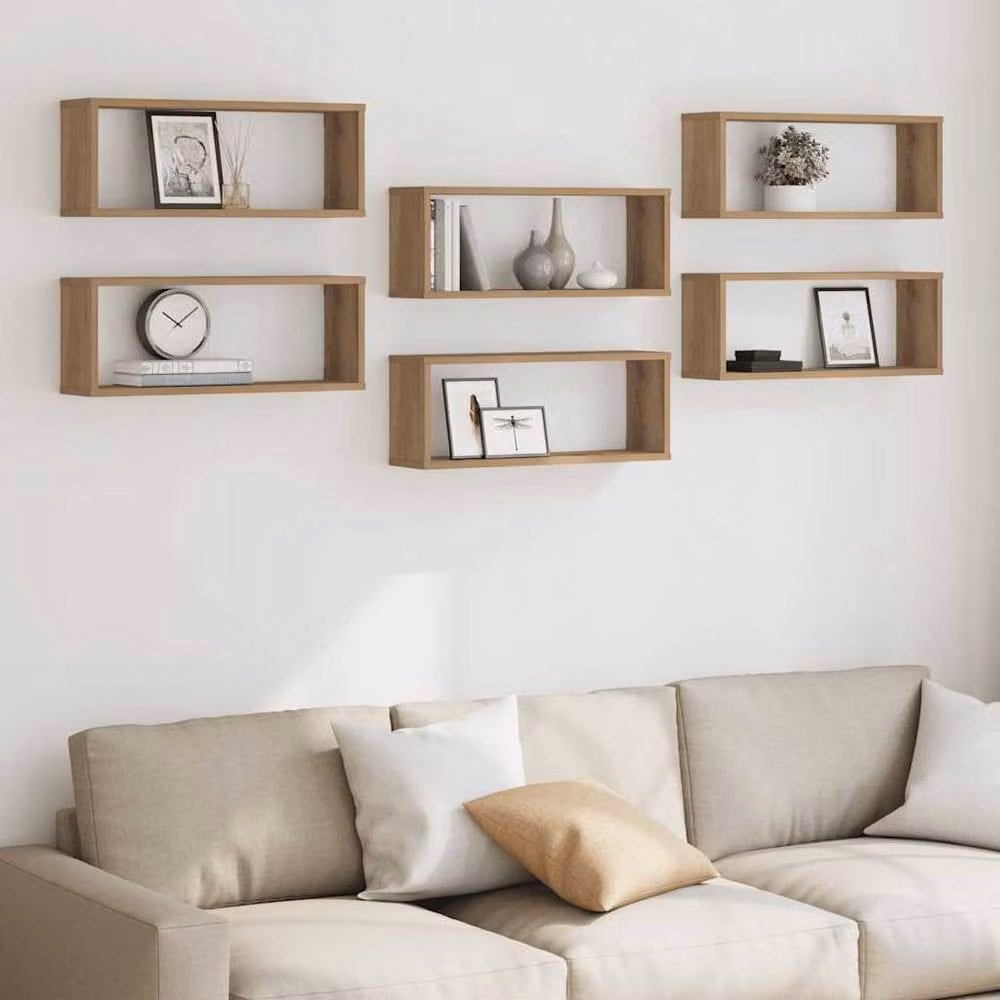 Berkfield Home Artisan Oak Wall Cube Shelves, 6 Piece Set in Brown, W/D/H: 60 x 15 x 23 cm – 3