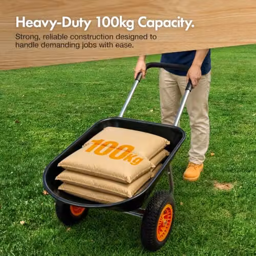VonHaus 78L Heavy Duty Garden Wheelbarrow with Dual Pneumatic Tyres and Steel Frame, Black – 3