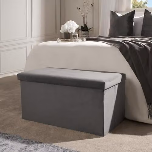 OHS Large Rectangular Velvet Ottoman Storage Box in Charcoal Grey, W/D/H: 80 x 40 x 40 cm – 1