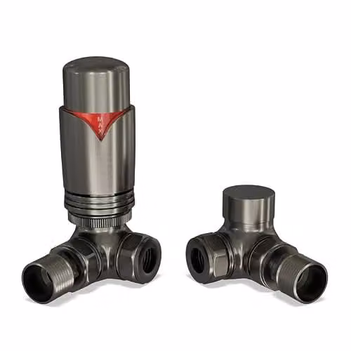 UK Radiators Derry Bold Thermostatic Radiator Valve and Lockshield Set in Matt Pewter Finish – 2