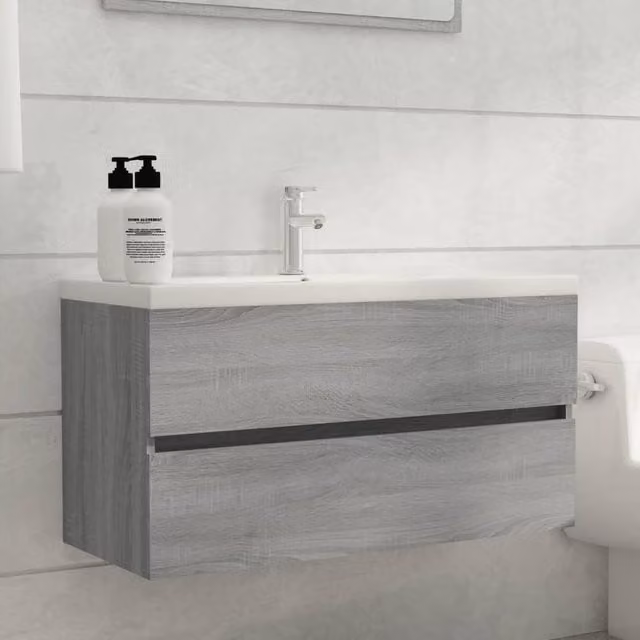 Berkfield Home Grey Sonoma Sink Cabinet, W: 90 cm, D: 38.5 cm, H: 45 cm