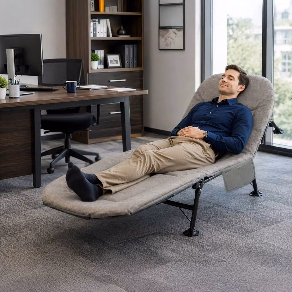 Kelvenix Foldable Sun Lounger with Weatherproof Cushion and Adjustable Headrest in Grey – 2