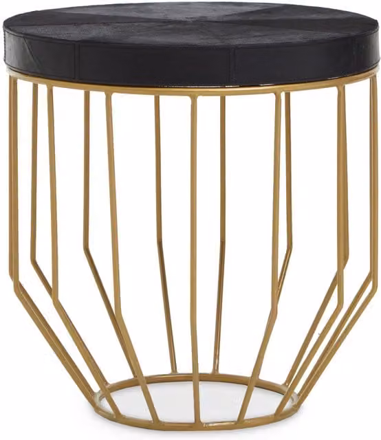 Fifty Five South Round Animal Print Leather and Metal Side Table in Black and Gold