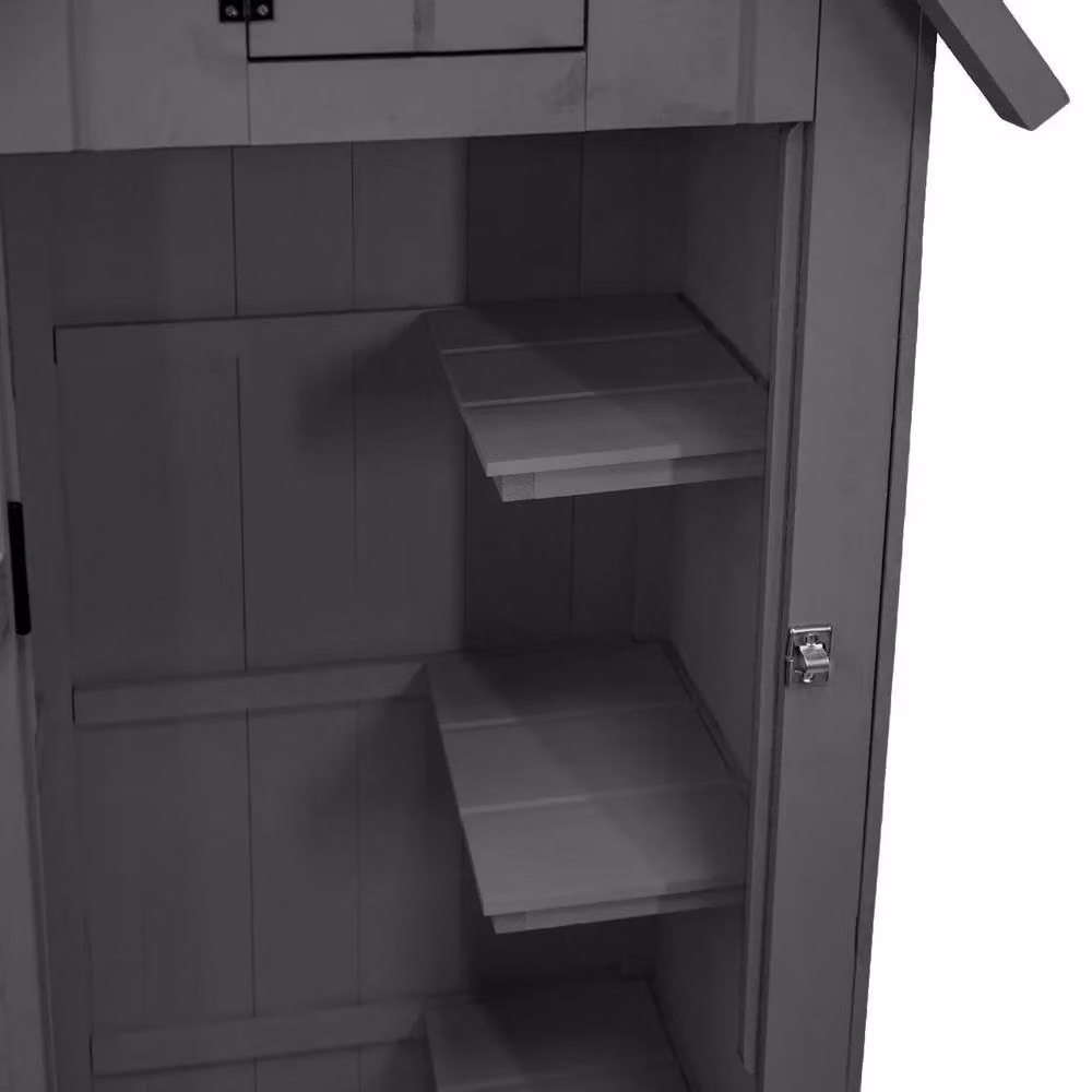 Monstershop Grey Wooden Tall Cabinet with Single Door and Shelving, W/D/H: 66.0 x 46.0 x 178.0 cm – 5