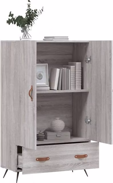 Berkfield Home Grey Sonoma Highboard in Engineered Wood, W/D/H: 69.5 x 31 x 115 cm