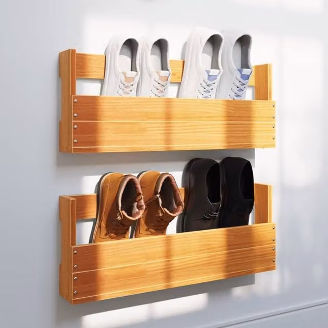 Berkfield Home Wall-mounted Shoe Racks, 2 Pack, Wax Brown Solid Pine Wood, W: 59 cm, D: 23.5 cm, H: 8.5 cm – 1