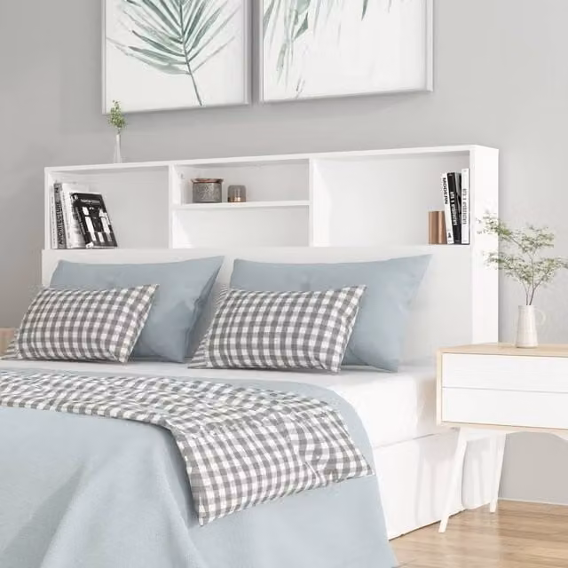 Berkfield Home White Modern Wall Mounted Headboard Cabinet with Side Compartments W: 160 cm, D: 19 cm, H: 103.5 cm