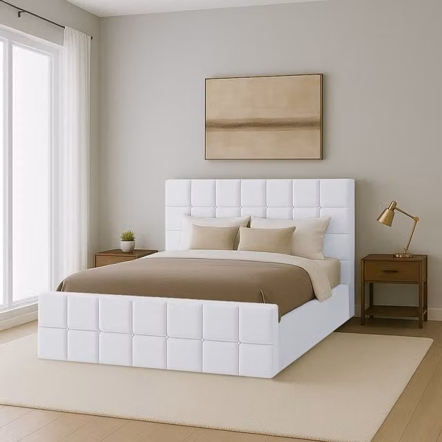 Desire Deco Andrea Modern Upholstered Storage Bed in White, W/D/H: 90 x 200 cm