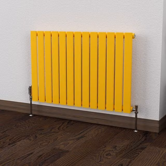 Lux Heat Flat Horizontal Coloured Single Radiator in Sunflower Yellow, W: 91.0 cm, H: 60.0 cm
