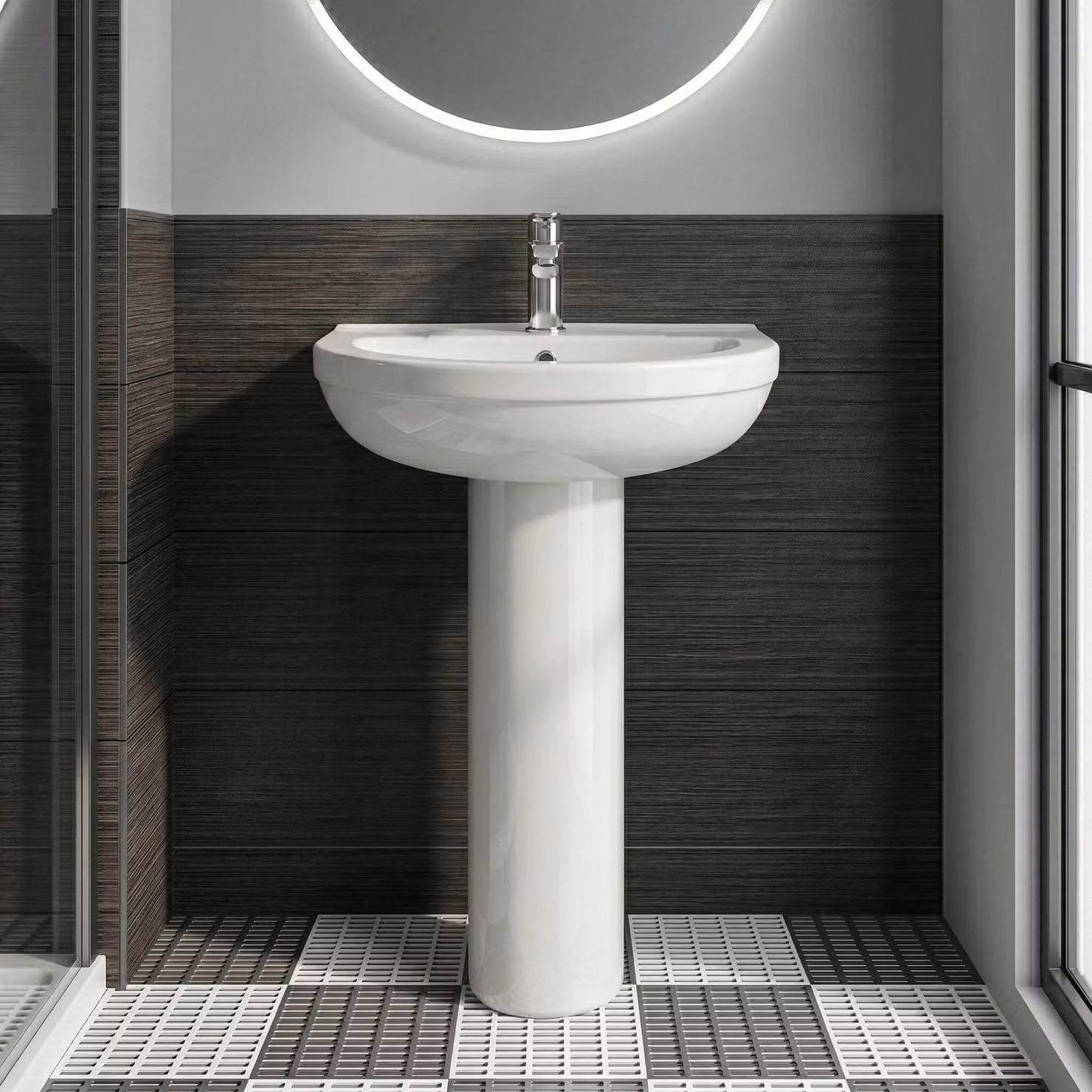 Balterley Round 1 Tap Hole Basin with Full Pedestal, White, W: 50.0 cm, D: 41.6 cm, H: 82.3 cm – 6