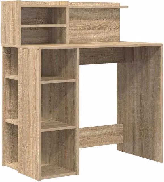 Berkfield Modern Writing Desk with Storage in Sonoma Oak, W/D/H: 90 x 48 x 101.5 cm