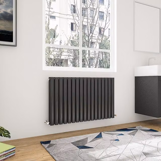AicaBathroom Horizontal Oval Column Radiator in Black Steel, W: 100.3 cm, H: 60.0 cm