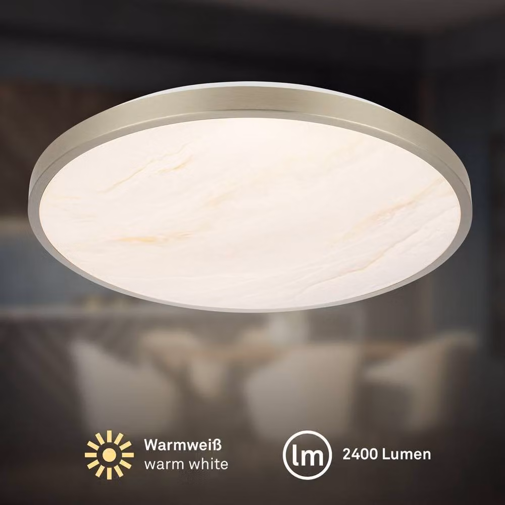 Briloner LED Ceiling Light in Metallic Silver with Alabaster Glass Cover, 17.5W – 2