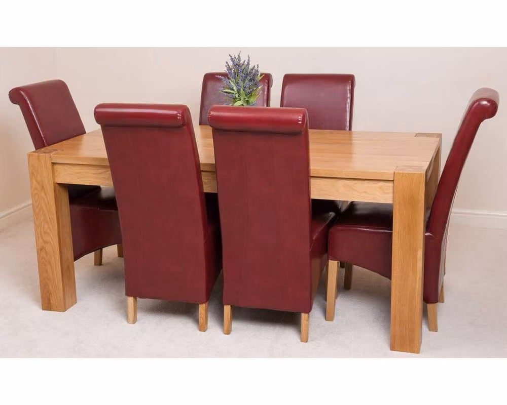 Thats Furniture Kuba Oak Dining Table and 6 Montana Leather Chairs Set, Burgundy Red, W/D/H: 180 x 90 x 78 cm – 4