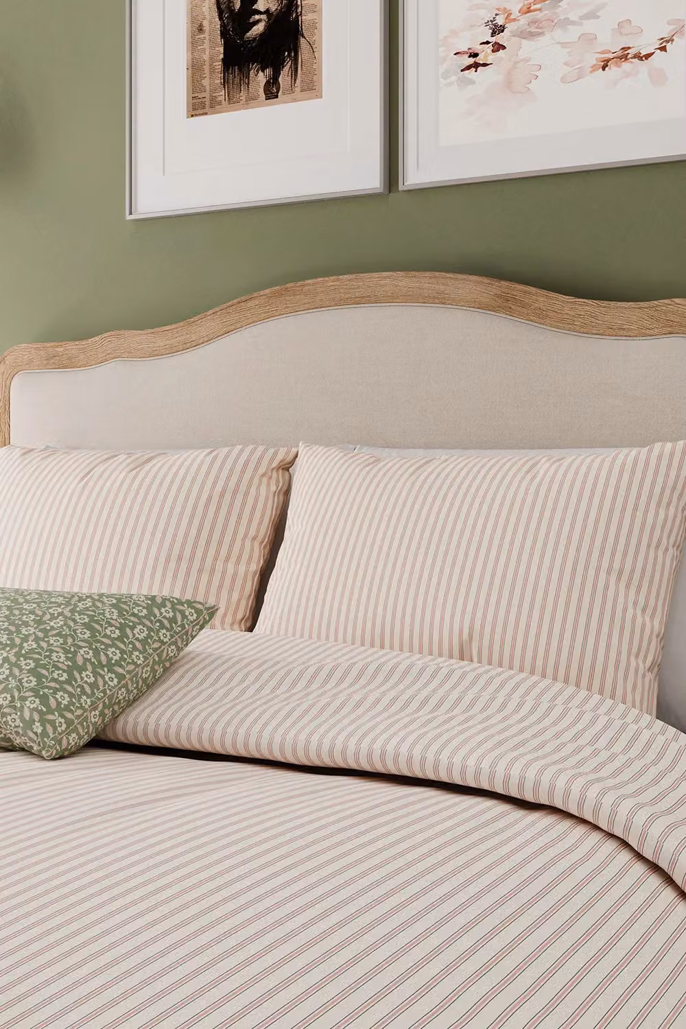 Helena Springfield Harvest Moon Ticking Stripe Cotton Duvet Cover and Pillowcase Set in Green and Pink, W/D/H: 90 x 200 cm – 2