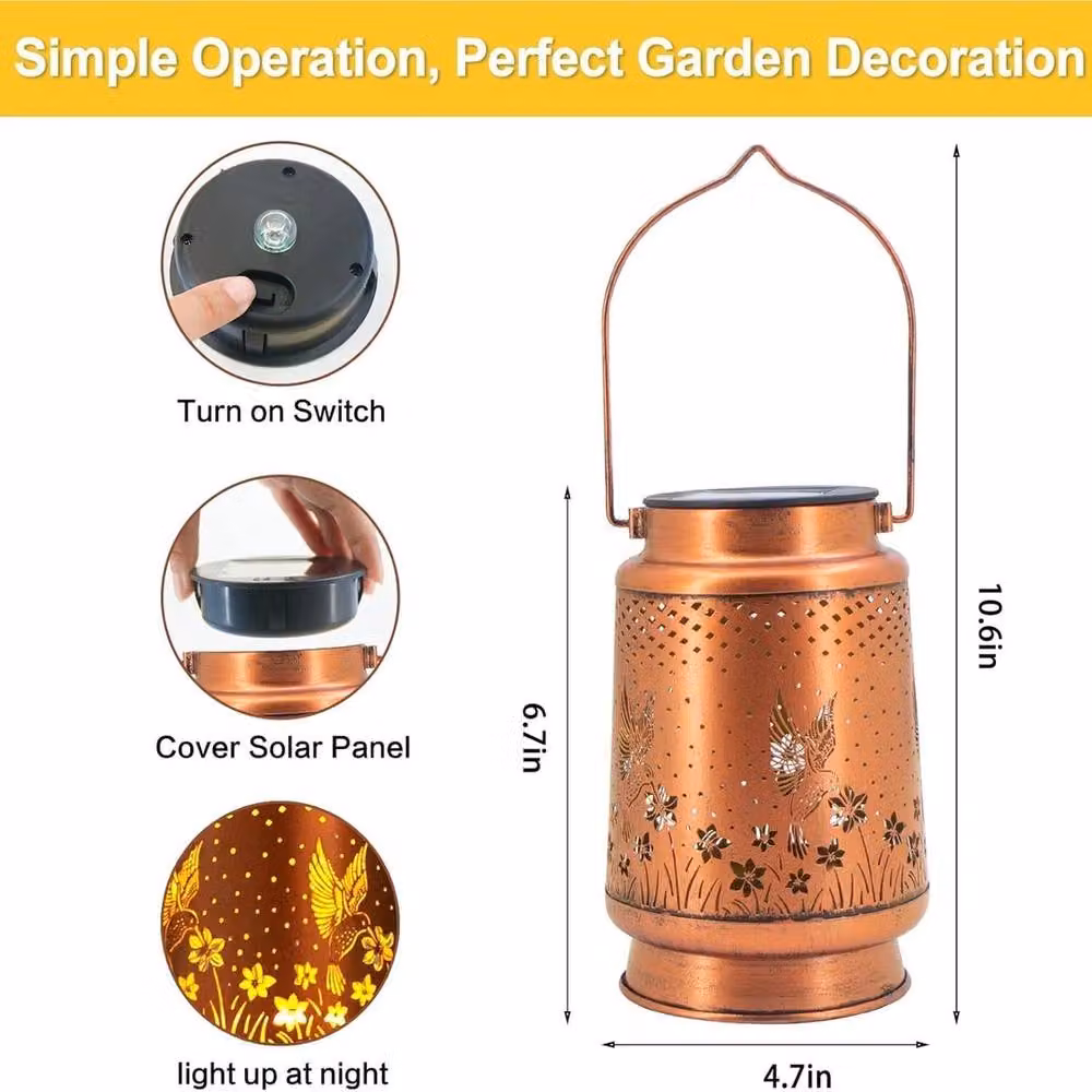 Havendro Hummingbird Metal Solar LED Hanging Lantern in Brown – 2