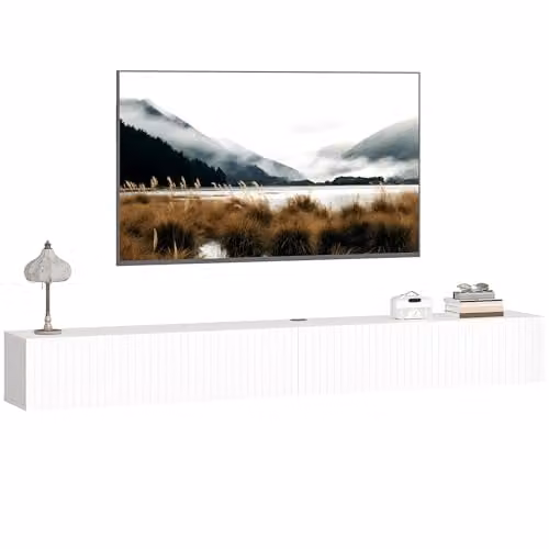 HOMCOM White Minimalist Wall Mounted Floating TV Unit for Televisions up to 72 Inch, W: 180 cm, D: 25 cm, H: 22 cm – 1