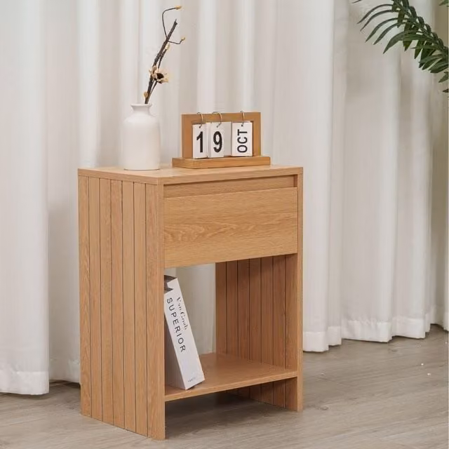 Home Stuff Plus Modern Brown Bedside Table with One Drawer and Shelf