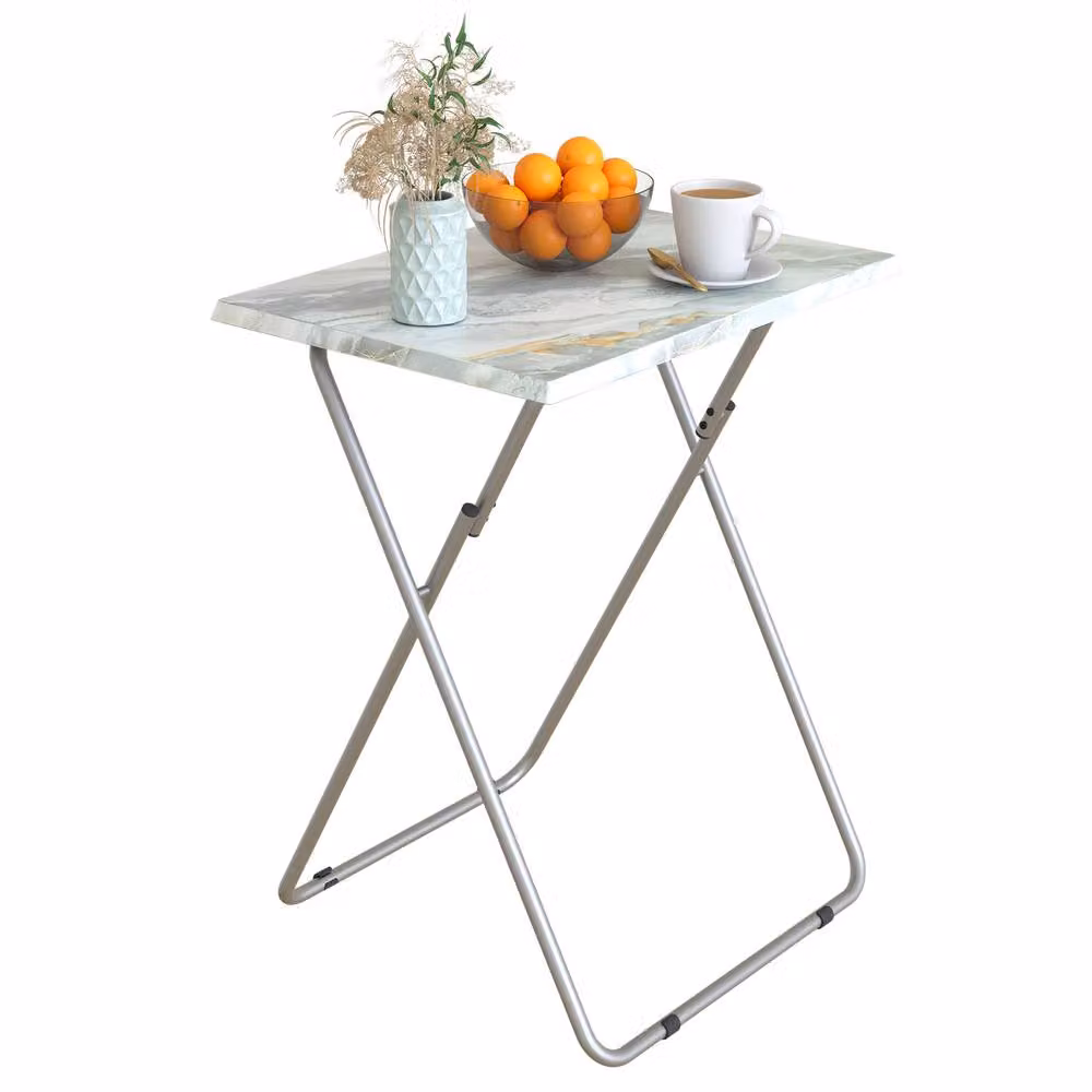 Huhote Grey Folding Coffee Table and Side Table with Metal X-Frame Design – 2