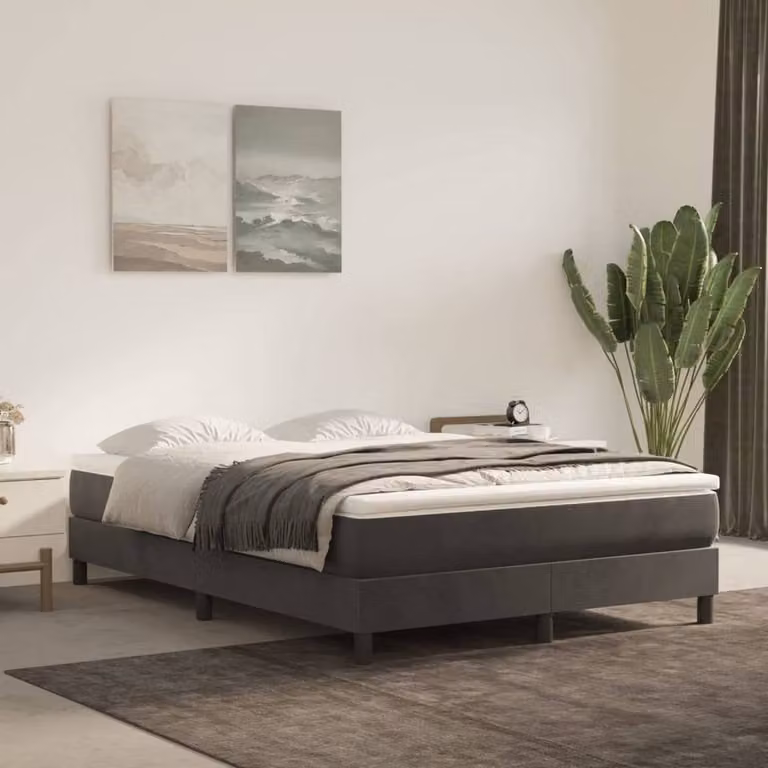 Berkfield Home Upholstered Velvet Box Spring Bed Frame, Grey, W: 135 cm, D: 190 cm, H: 25 cm